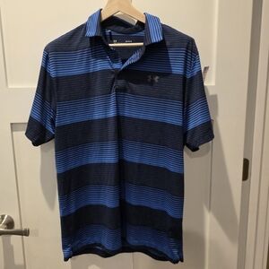 UNDER ARMOUR Polo Shirt HeatGear Blue Stripe Mens Large Golf Coastal Beach